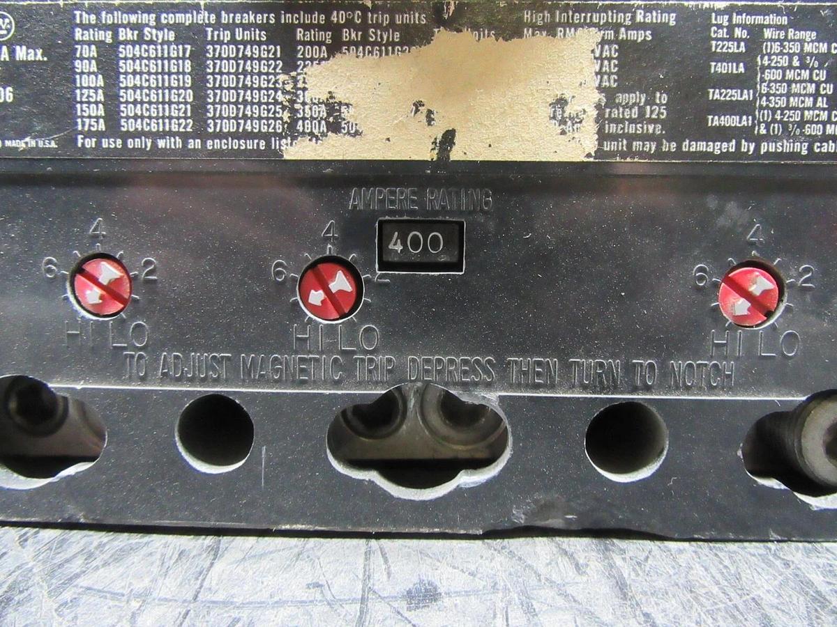 Used WESTINGHOUSE 3-POLE CIRCUIT BREAKER LA3400F 400 AMP 600 VAC *CHIPPED VIEW PICS*