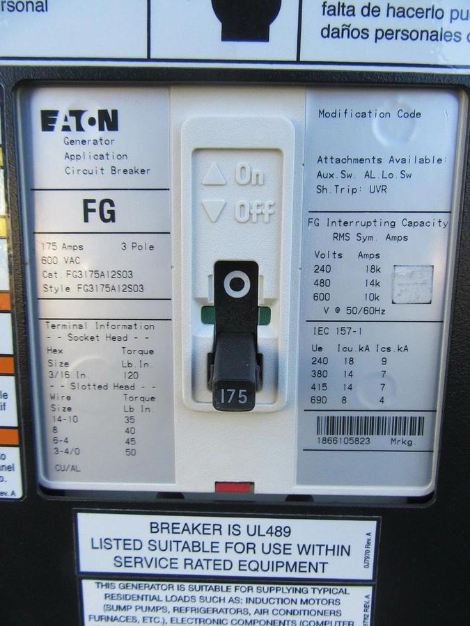 Used 35 KW GENERATOR GENERAC NATURAL GAS LP PROPANE 120/240 V 1 PH 30 KW 40KW 416 HRS