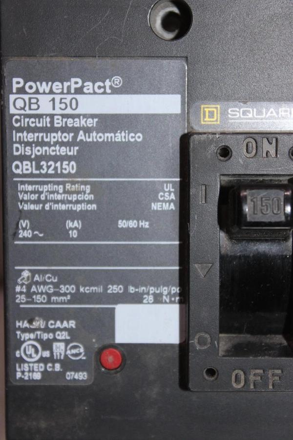 Used SQUARE D POWERPACT CIRCUIT BREAKER QBL32150 150 AMP 240 VAC 3-POLE *WARRANTY*
