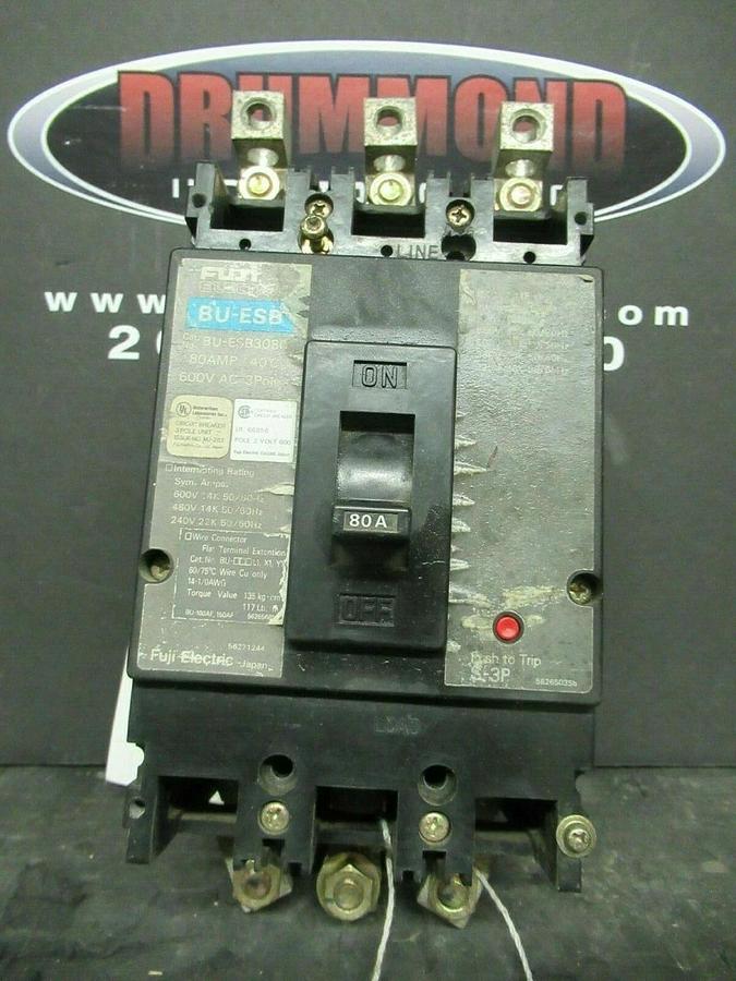 Used 80 AMP FUJI ELECTRIC BREAKER BU-ESB3080 600 VAC 3 POLE