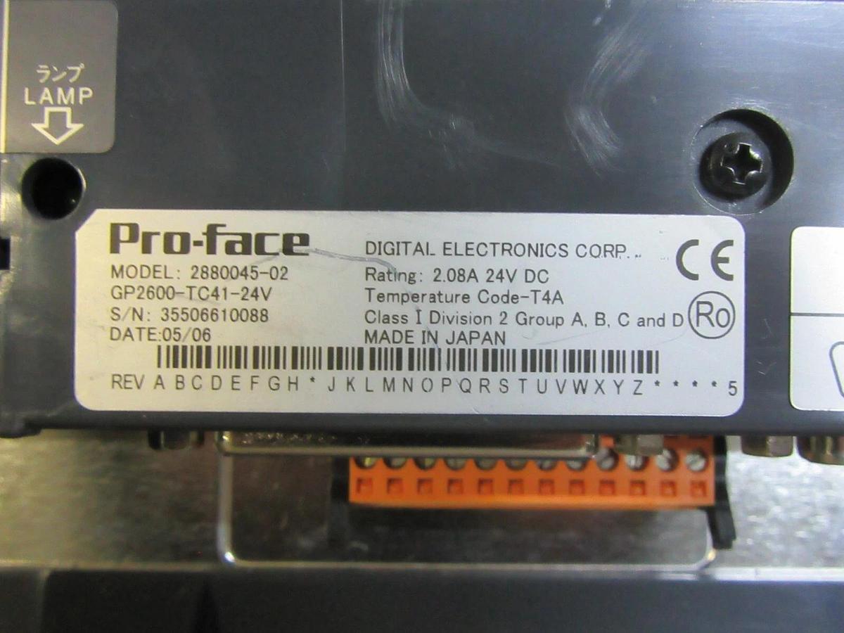 Used PROFACE TOUCH SCREEN OPERATOR INTERFACE 2880045-02 GP2600-TC41-24V 2.08 AMP