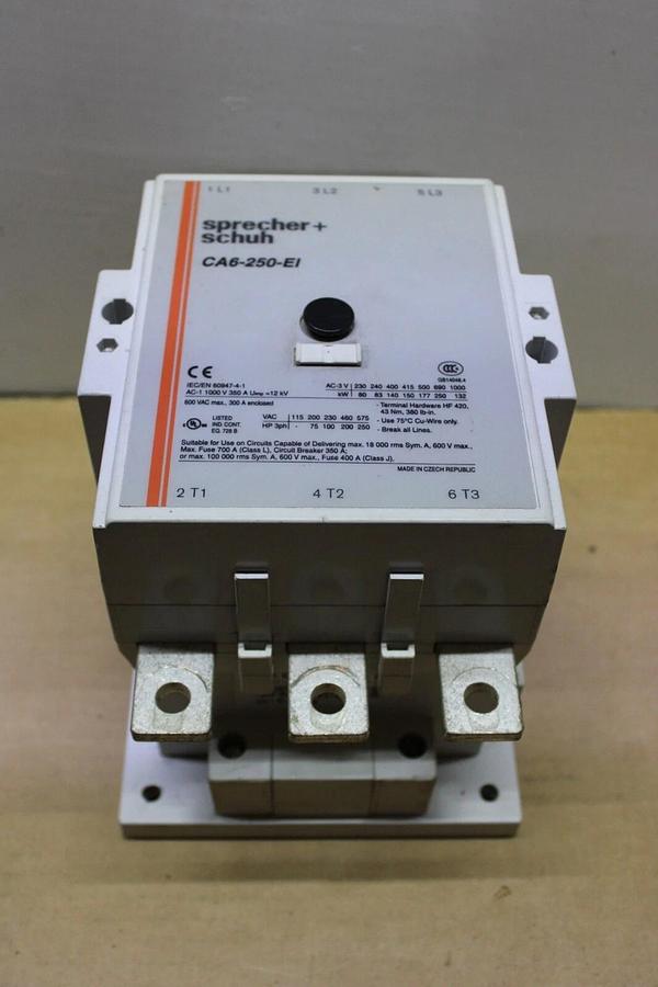 Used SPRECHER+SCHUH CONTACTOR CA6-250-EI 300 AMP 600 VAC 250 HP COIL: 110-130V
