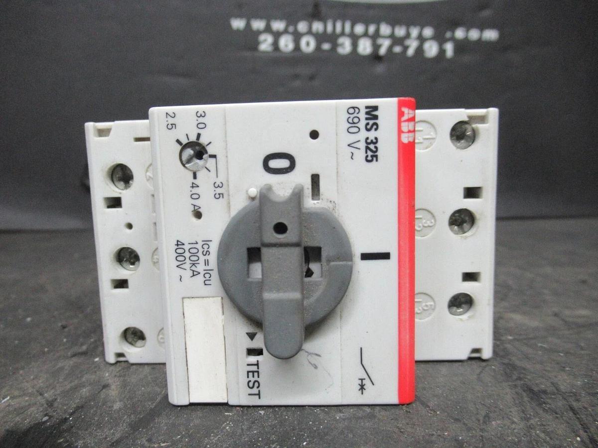 Used ABB MANUAL MOTOR STARTER MS-325 600 VAC 2.5-4 AMPS 3 HP 3-POLE 3-PHASE