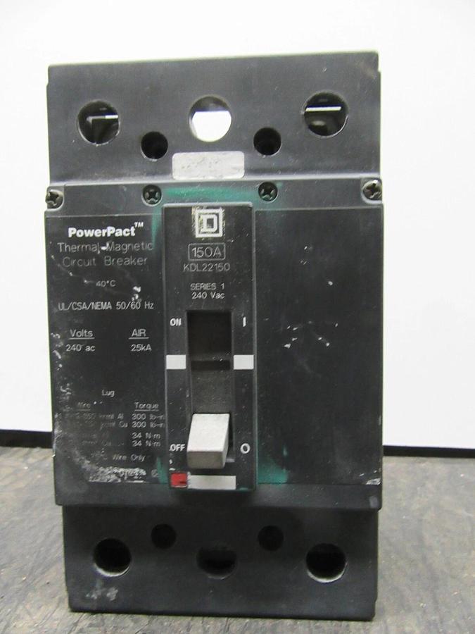 Used SQUARE D POWERPACT CIRCUIT BREAKER KDL22150 2-POLE 150 AMP 240 VAC **WARRANTY**