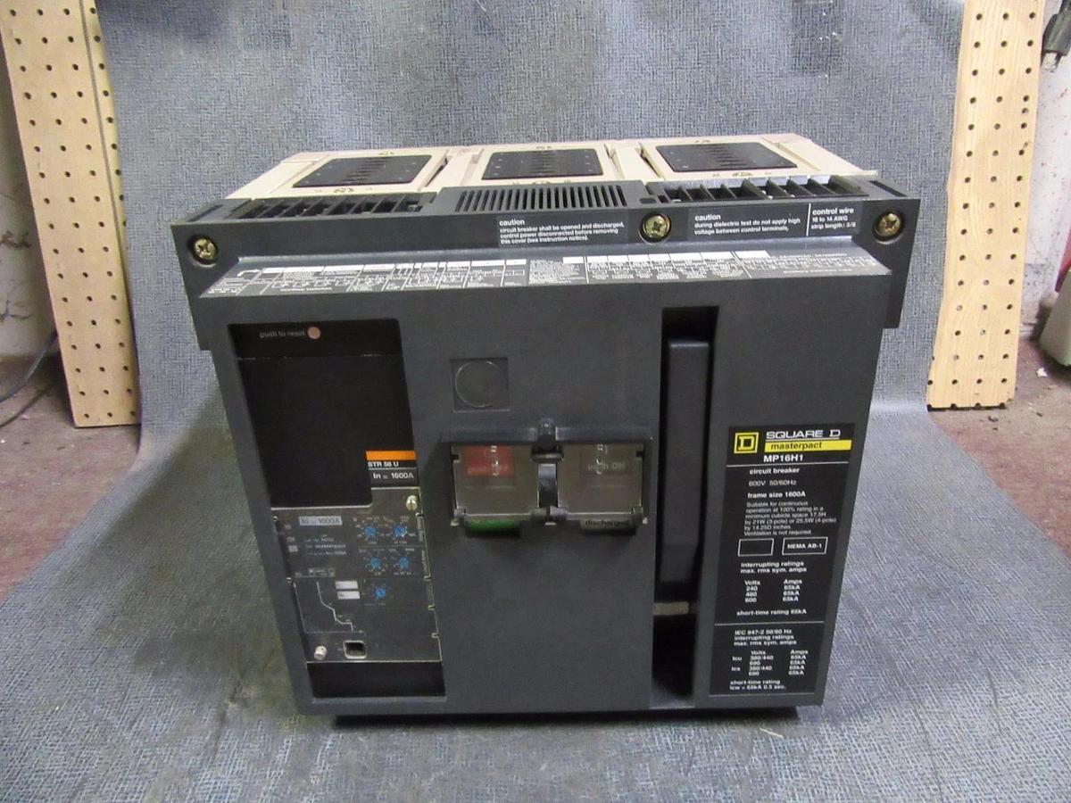 Used 1600 AMP SQUARE D MP16H1 MASTERPACT BREAKER 1600A 3P 600V STR58U W/ LSI MP16HI