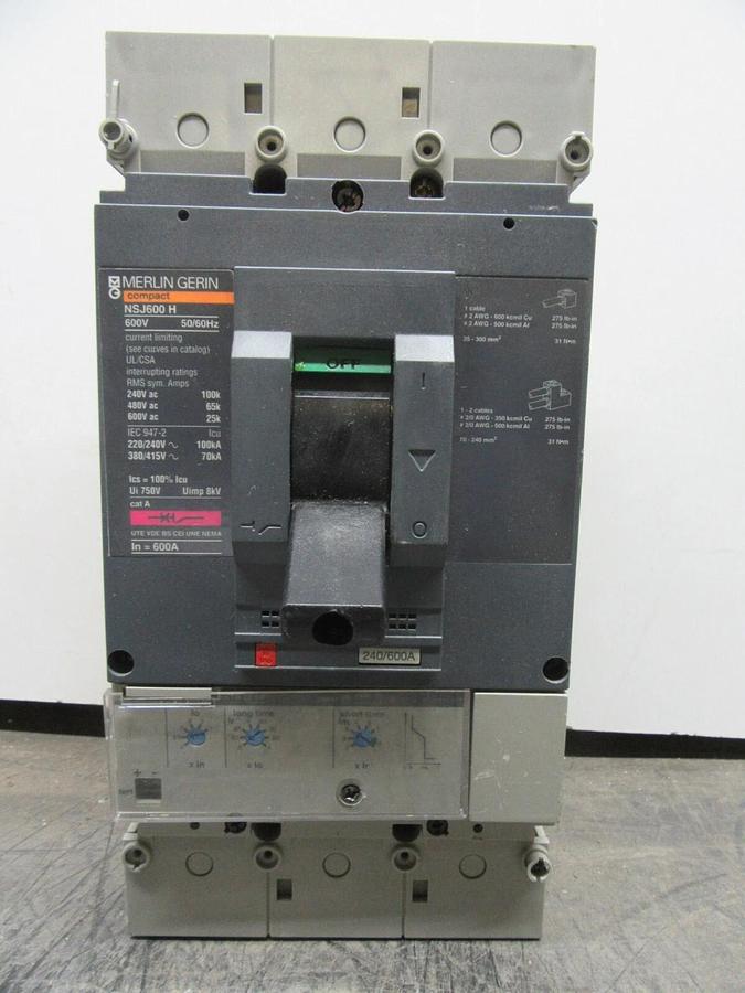Used MERLIN GERIN COMPACT CIRCUIT BREAKER NSJ600H 240/600 AMP 600 VOLT 3-POLE 3-PHASE