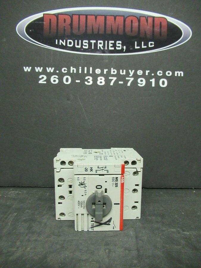 Used ABB MANUAL MOTOR START MS325 3 - 5 HP @ 480 V 4 - 6.3 AMP 600 VAC W/ AUXILIARY