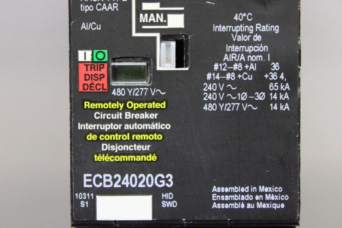 Used SQUARE D POWERLINK CIRCUIT BREAKER ECB24020G3 20 AMP 480/277 VAC 2-POLE