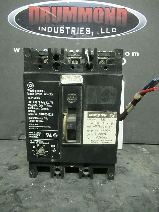 Used 7 AMP WESTINGHOUSE BREAKER MCP0358RC 600 VAC 3-POLE **WARRANTY INCLUDED!**