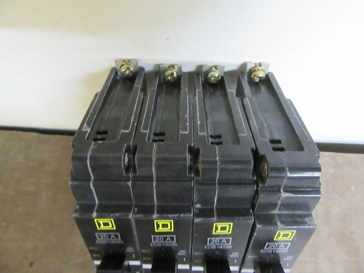 Used LOT OF 4 SQUARE D BREAKER EDB14020 SINGLE POLE 277 VAC 20 AMP **WARRANTY**