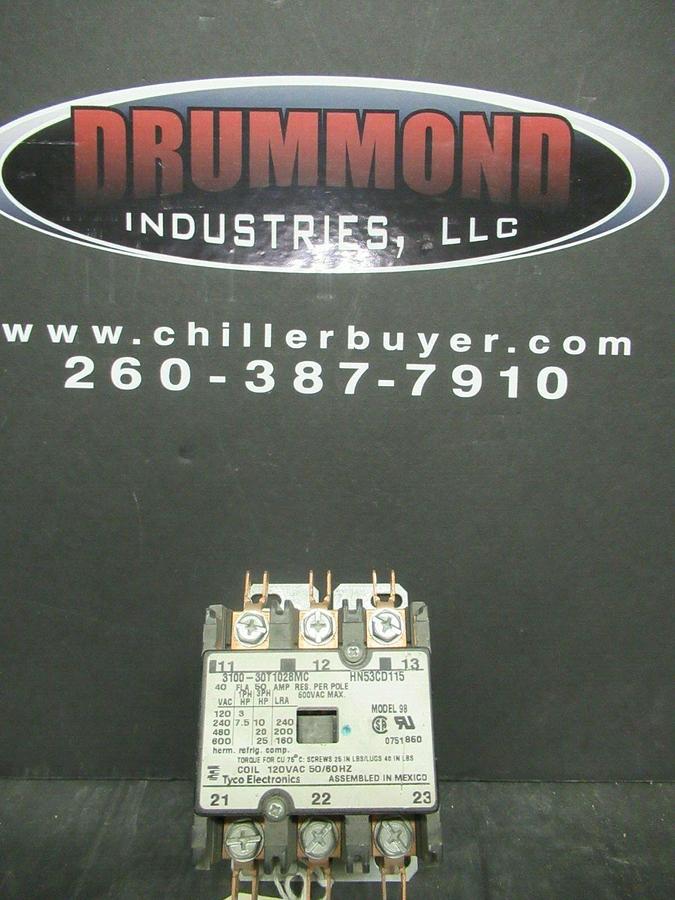 Used TYCO CONTACTOR 40 AMP 50 RES 600V 3 PH 120V COIL 25 HP # 3100-30T1028MC