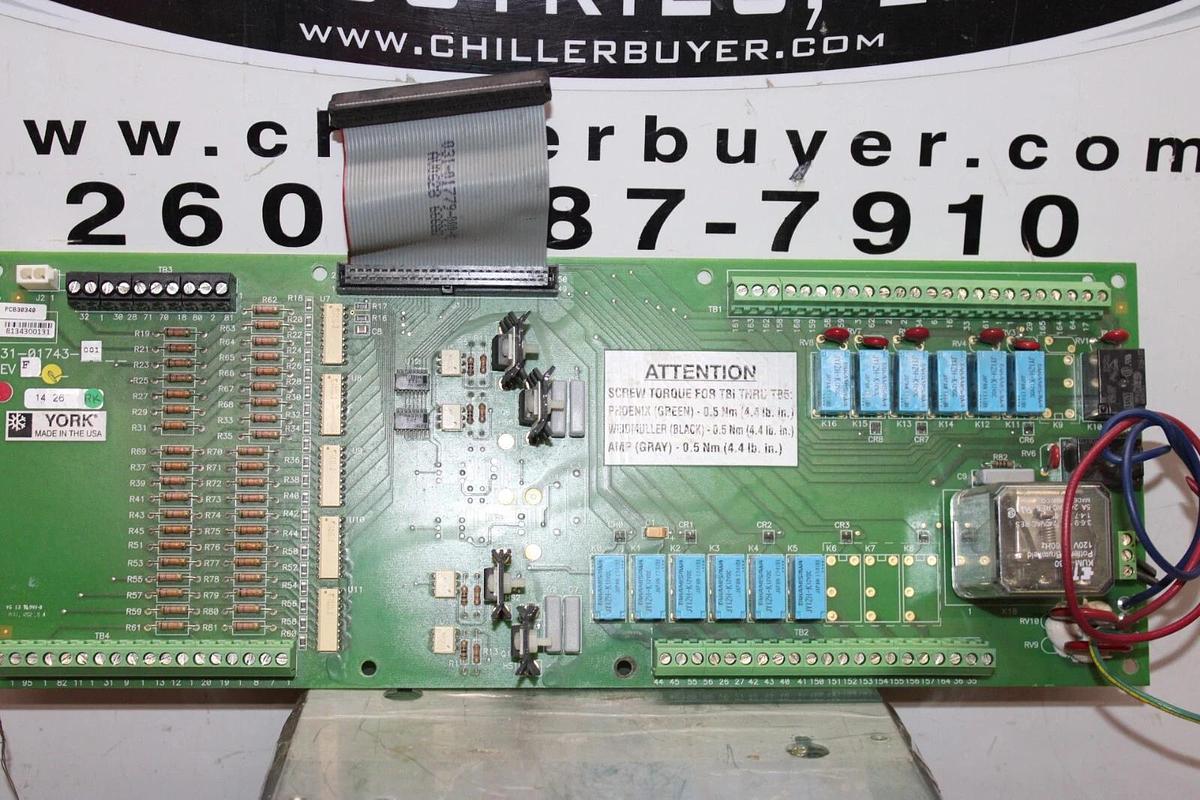 Used YORK HVAC CENTRIFUGAL CHILLER I/O CIRCUIT BOARD 031-01743-001 REV. F *WARRANTY*