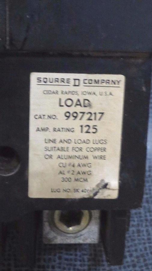 Used 125 AMP SQUARE D BREAKER 125 AMP 2 POLE 600 VAC MODEL 997217 **WARRANTY!**