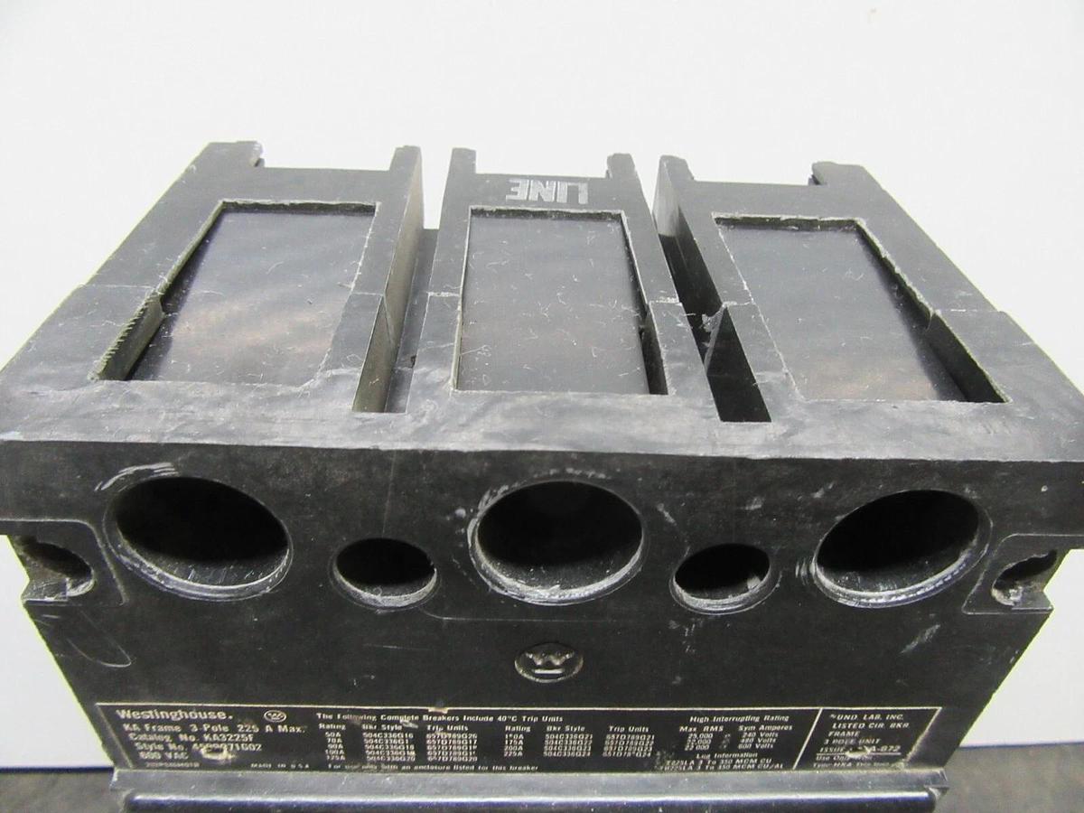 Used WESTINGHOUSE 3-POLE CIRCUIT BREAKER KA3225F 225 AMP FRAME 200 AMP TRIP 600 VAC