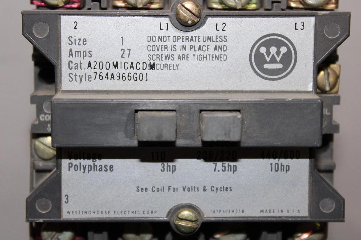 Used WESTINGHOUSE NEMA STARTER A200MICACDM NEMA 1 27 AMP 600 VAC 3-PHASE 10 HP