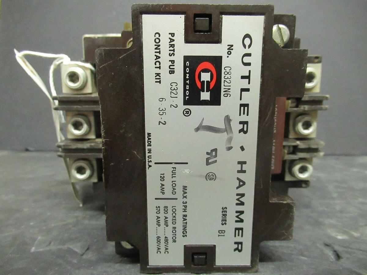 Used 120 AMP CUTLER HAMMER CONTACTOR C832JN6 SER. B1 COIL: 120 VAC **WARRANTY**