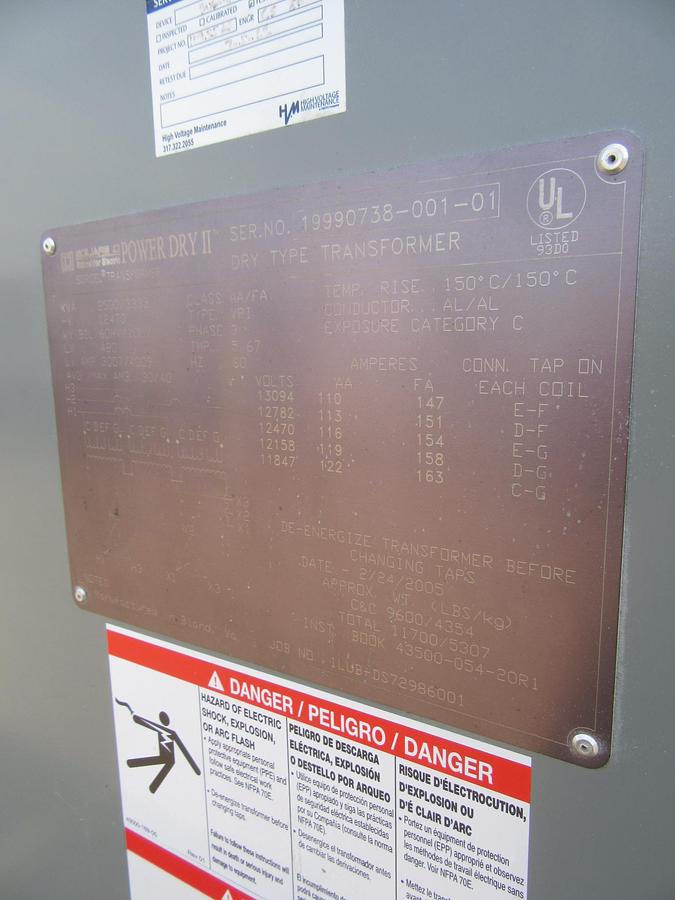 Used 2500 / 3333 KVA SQUARE D TRANSFORMER SUBSTATION INSULATED HV 12470 LV 480