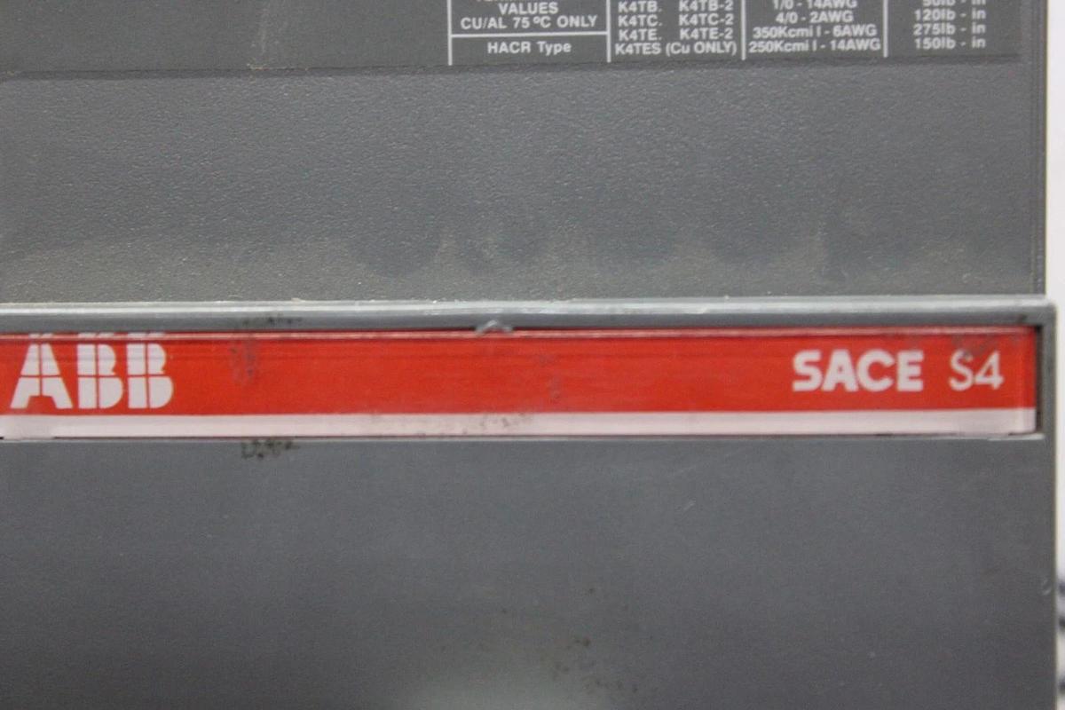 Used ABB BREAKER SACE S4 S4N 250 AMP 600 VOLT 3-POLE W/ AUX SWITCH & SHUNT TRIP