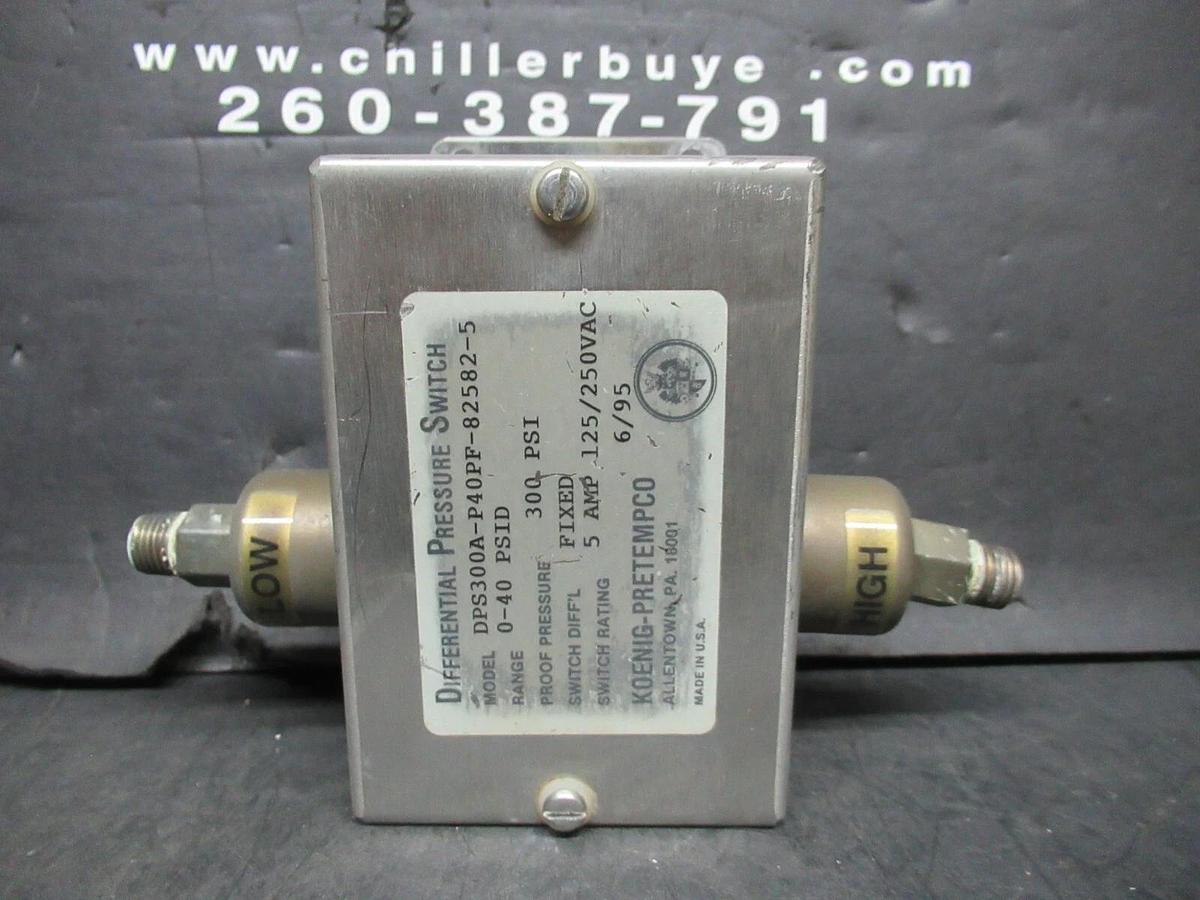 Used KOENIG-PRETEMPCO DIFFERENTIAL PRESSURE SWITCH DSP300A-P40PF-82582-5 300 PSI
