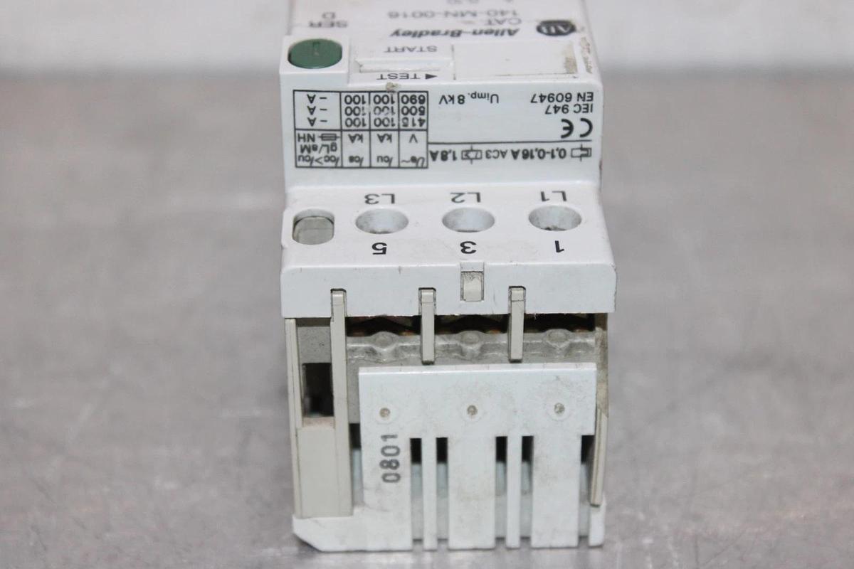 Used ALLEN BRADLEY MANUAL MOTOR STARTER 140-MN-0016 0.10-0.16 AMP 600 VAC 3-PHASE