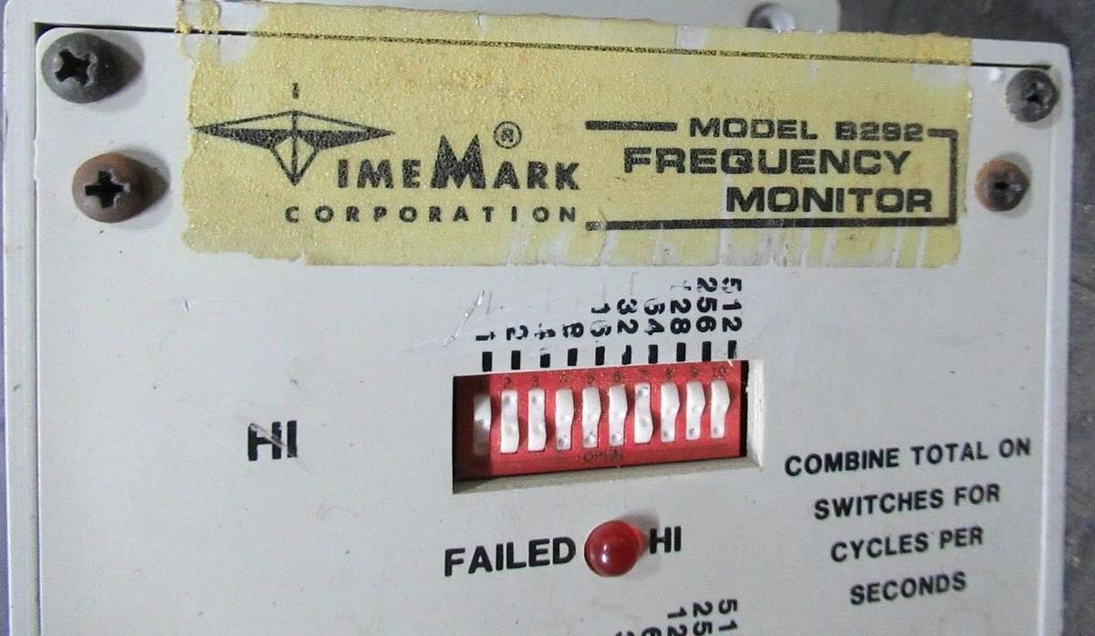 Used TIMEMARK FREQUENCY MONITOR B292 SUPPLY: 120V CONTACT: 150/240 VAC @ 15/10 AMP