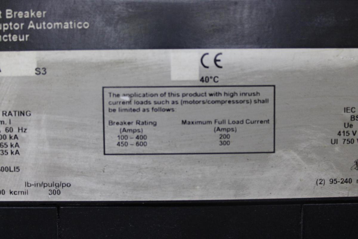 Used SQUARE D POWERPACT I-LINE CIRCUIT BREAKER LJA36400U31X 400 AMP 600 VAC 3-POLE