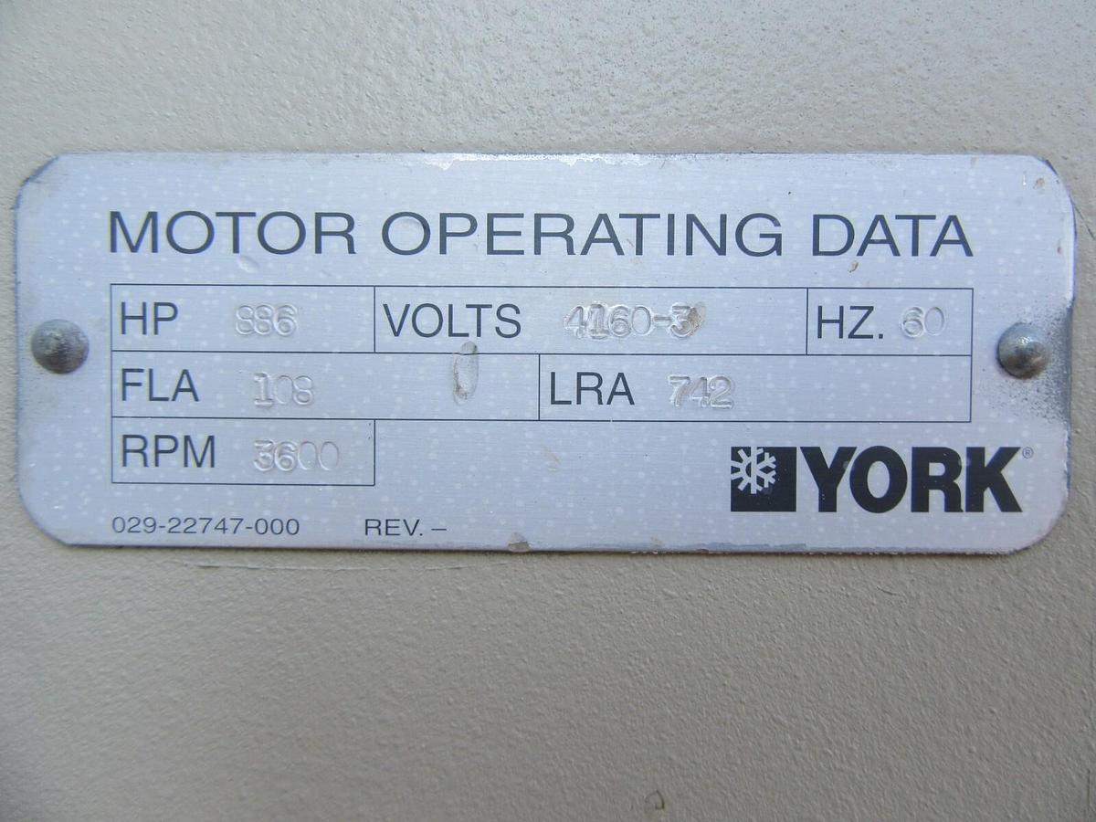 Used 886 HP TECO / YORK INDUCTION MOTOR 4160 V 3 PH 4510 FRAME 3600 RPM 108 FLA 2001