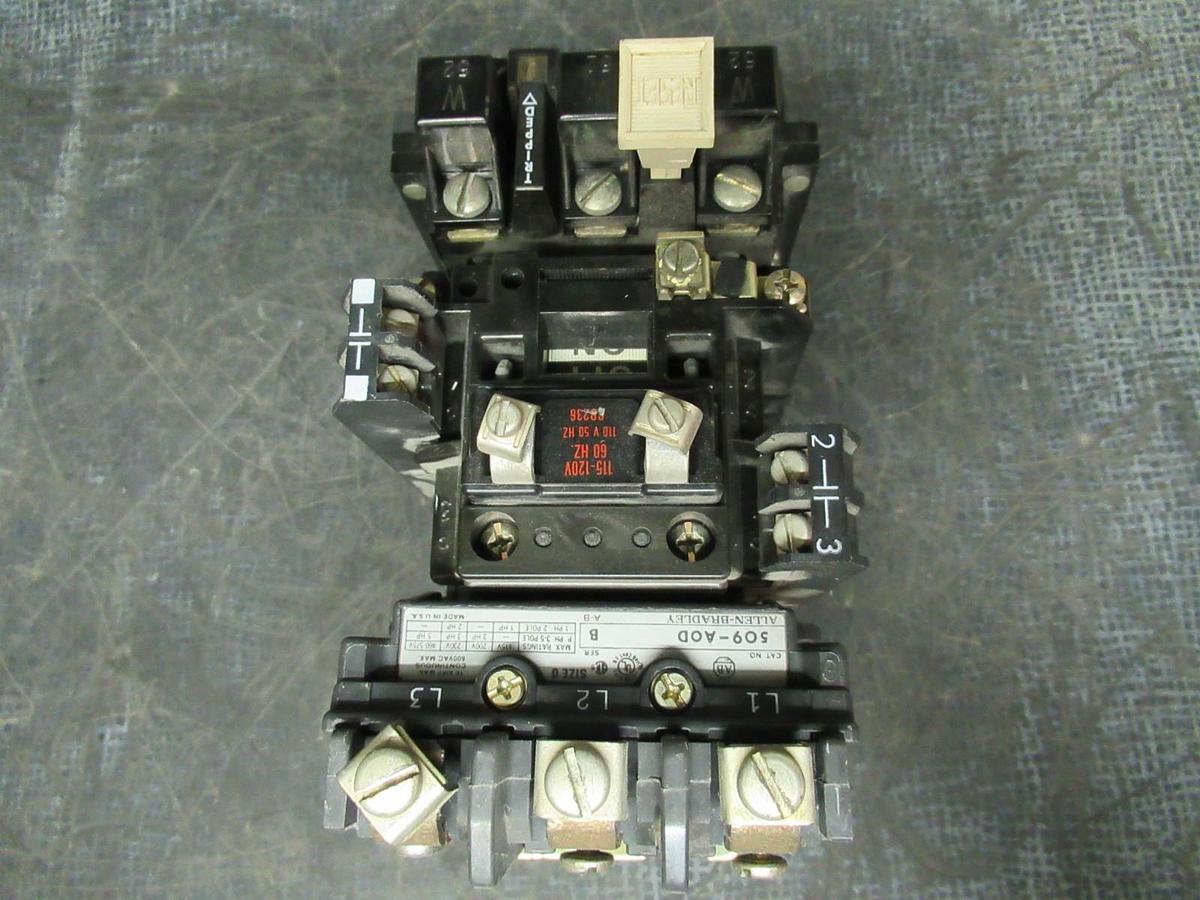 Used ALLEN-BRADLEY STARTER 509-A0D NEMA 0 600V 18A 5HP W/ 42185-800-01 OVERLOAD