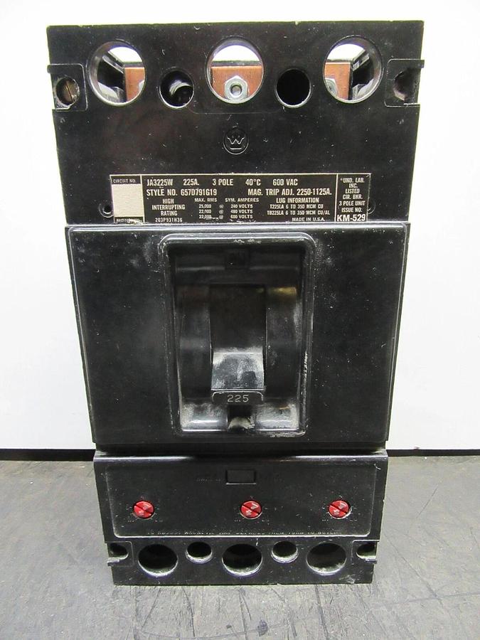 Used WESTINGHOUSE 3-POLE CIRCUIT BREAKER JA3225W 225 AMP 600 VAC **WARRANTY**