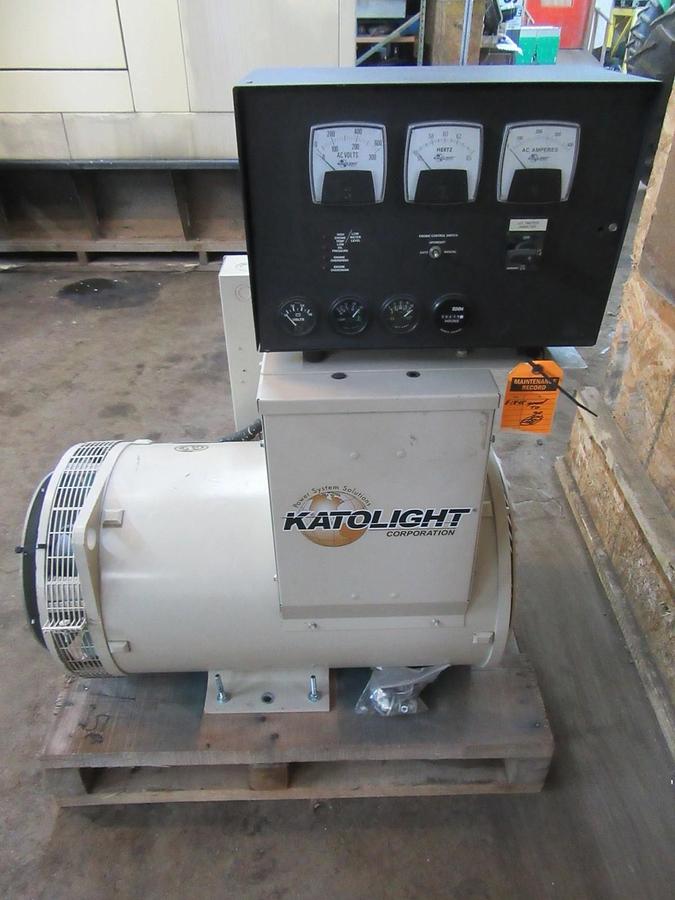 Used 85 KW KATOLIGHT GENERATOR HEAD SINGLE PHASE 3/11.5 GENERATOR CONTROLLER, BREAKER