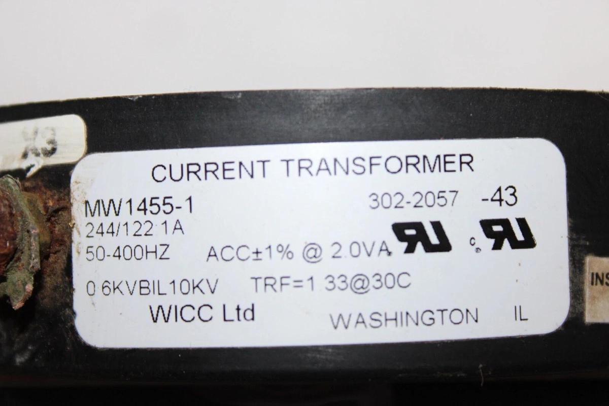 Used WICC CURRENT TRANSFORMER MW1455-1 244/122:1 50-400 HZ 302-2057 *WARRANTY*