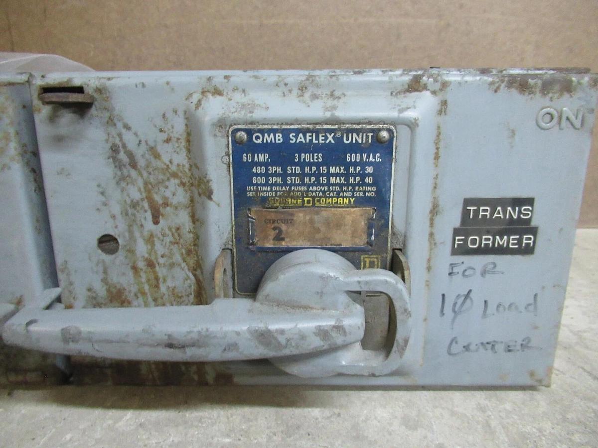 Used SQUARE D QMB SAFLEX TWIN UNIT QMB-3636-T 60/30 AMP 600 VAC 3-POLE 40/20 HP