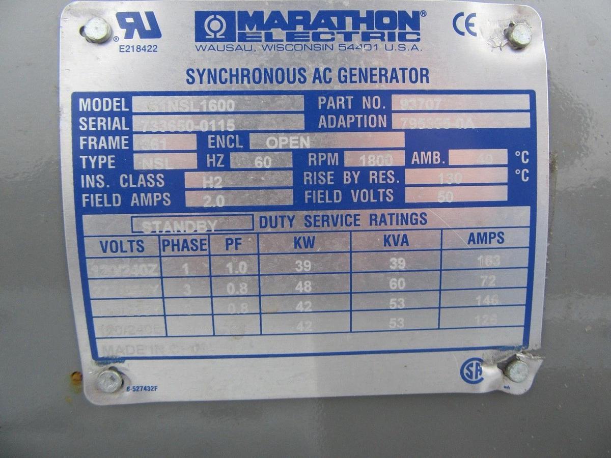 Used 30 KW GENERATOR MTU 4.3 NATURAL GAS LP PROPANE 120/240 VOLT 1PH 89 HRS 40KW 2015