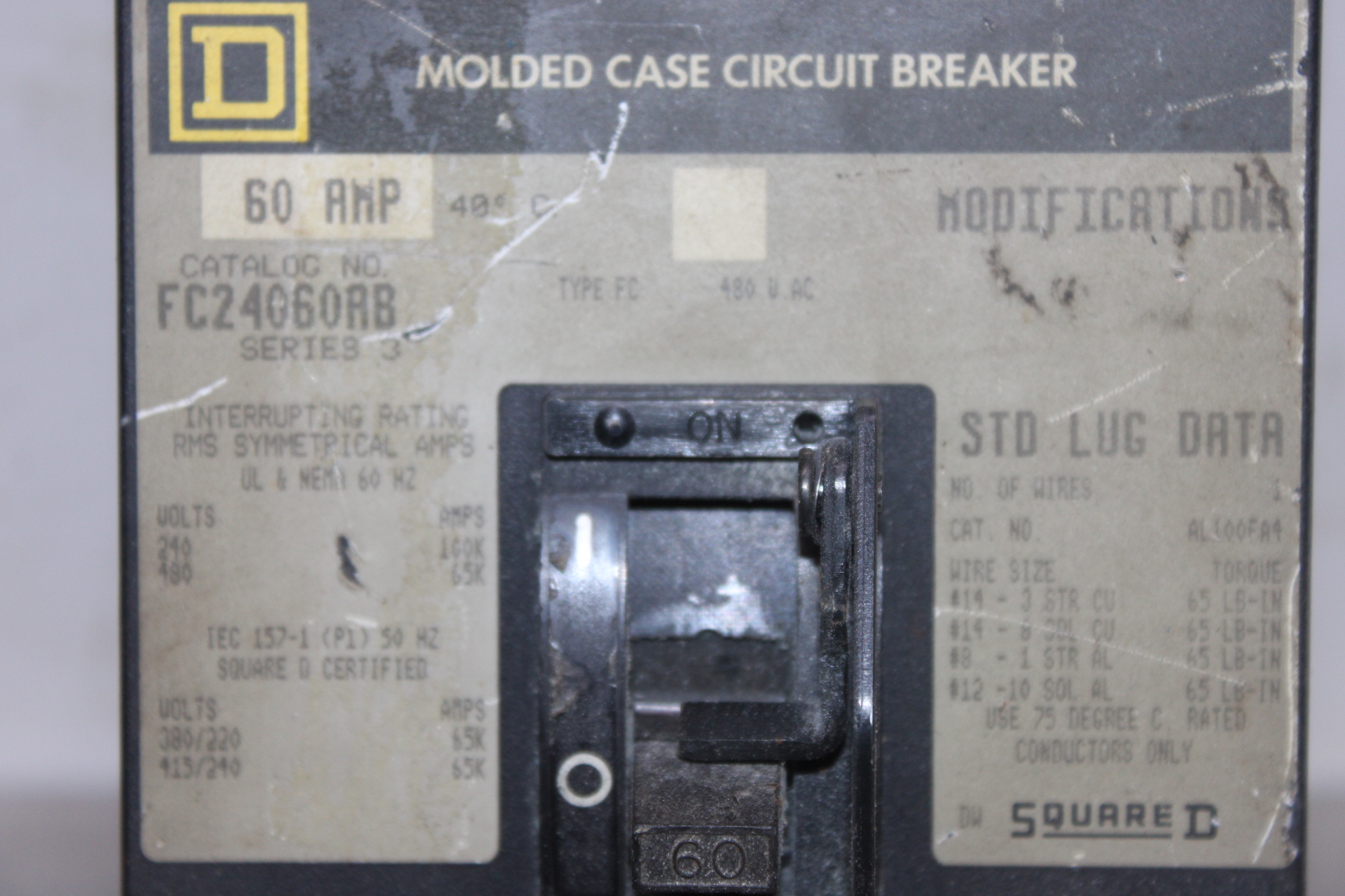 Used SQUARE D I-LINE CIRCUIT BREAKER FC34050 SERIES 3 50 AMP 480 VAC 3-POLE