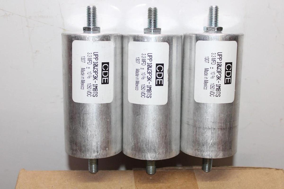 Used LOT OF 3 CDE CAPACITORS UPP10W3P3K-1M8TS 3.3 MFD 1050 VDC **WARRANTY**