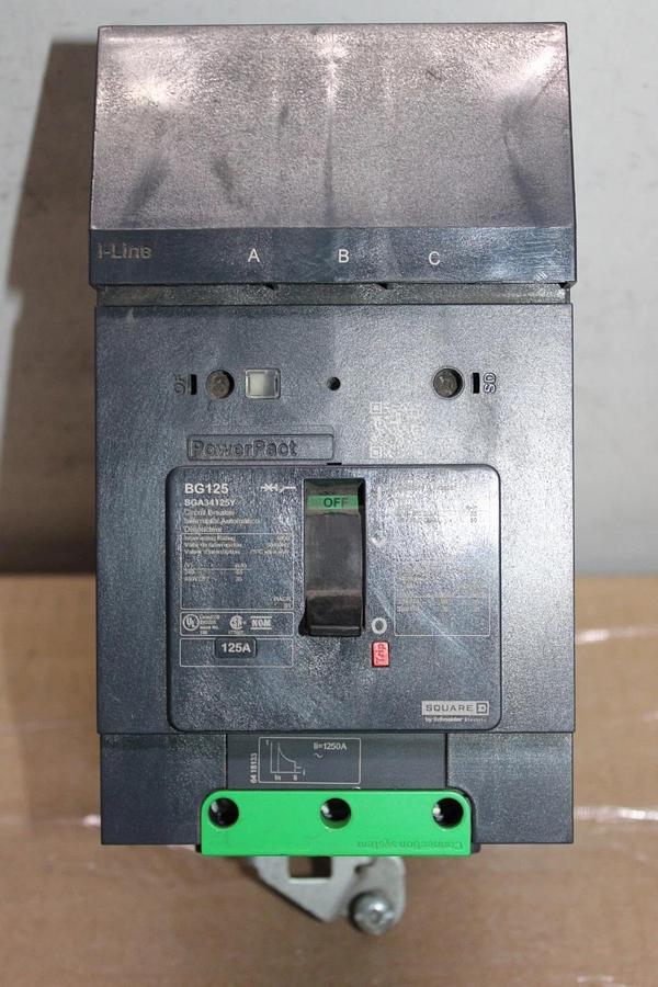 Used SQUARE D POWERPACT I-LINE CIRCUIT BREAKER BGA34125Y 480/277V 125A 3-POLE
