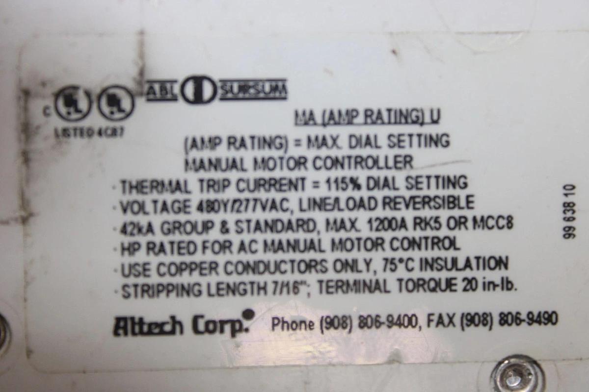 Used ABL SURSUM CIRCUIT BREAKER MA1.6U 480/277 VOLT 1.6 AMP VDE-0660 *WARRANTY*