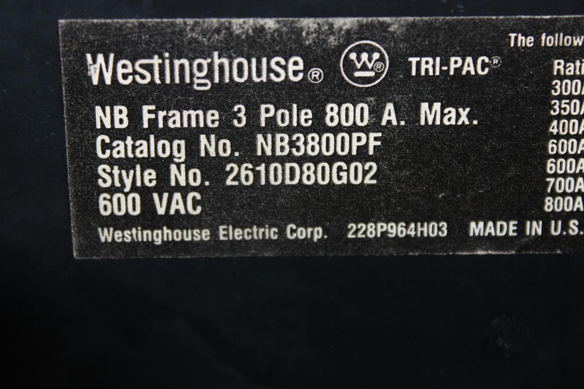 Used CUTLER-HAMMER CIRCUIT BREAKER MS360700A 700 AMP 600 VAC 3-POLE
