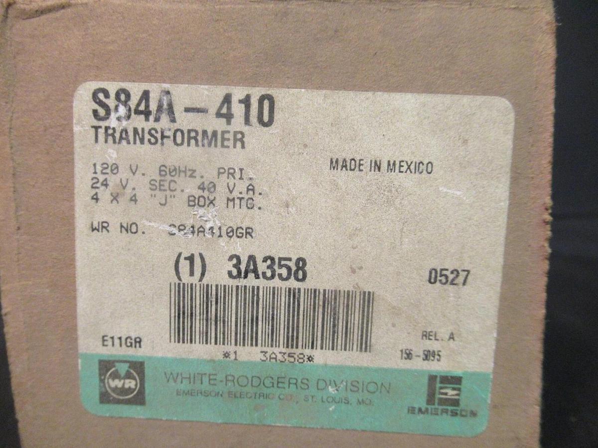0.040 KVA (40 VA) WHITE ROGERS CONTROL TRANSFORMER S84A-410 120 V PRI 24 VAC SEC
