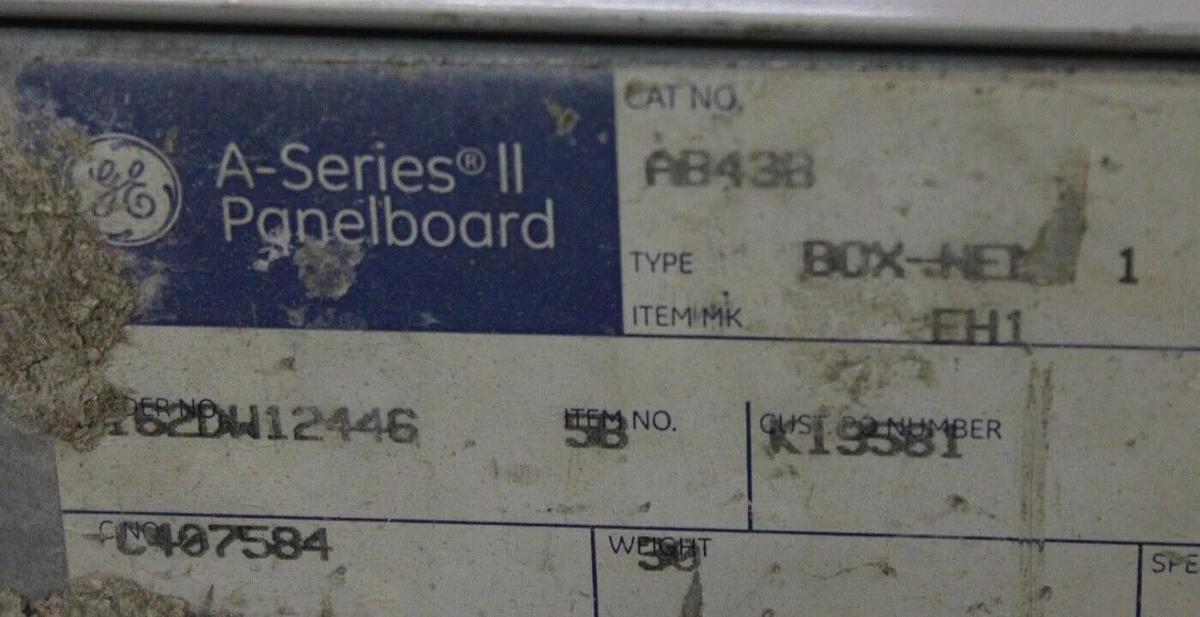 Used GENERAL ELECTRIC SERVICE PANELBOARD AB43B 125 AMP 480Y/277V 3-PHASE NEMA 1