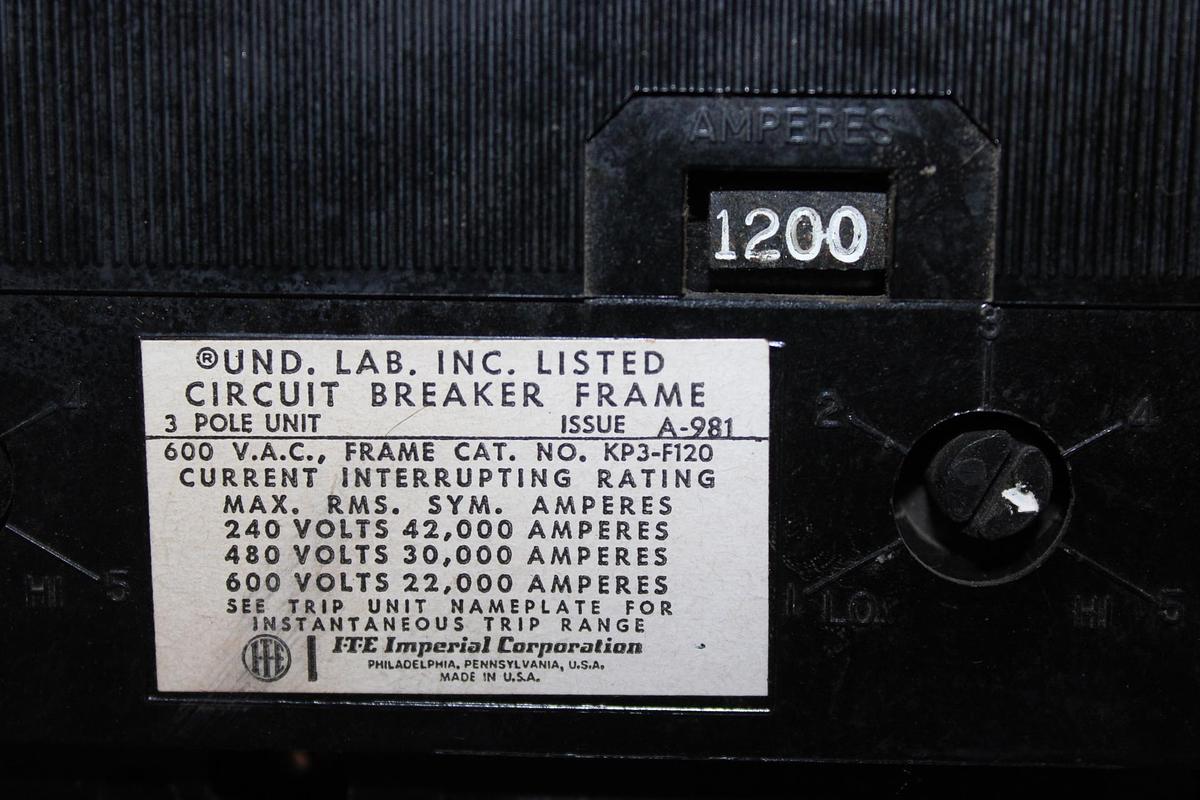 Used ITE CORDON ETC CIRCUIT BREAKER CM3B600 600 AMP 600 VOLT 3-POLE