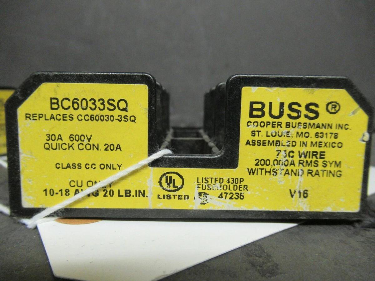 LOT OF 2 BUSSMANN FUSE HOLDER BC6033SQ FOR 30 AMP 600 V FUSES **WARRANTY**