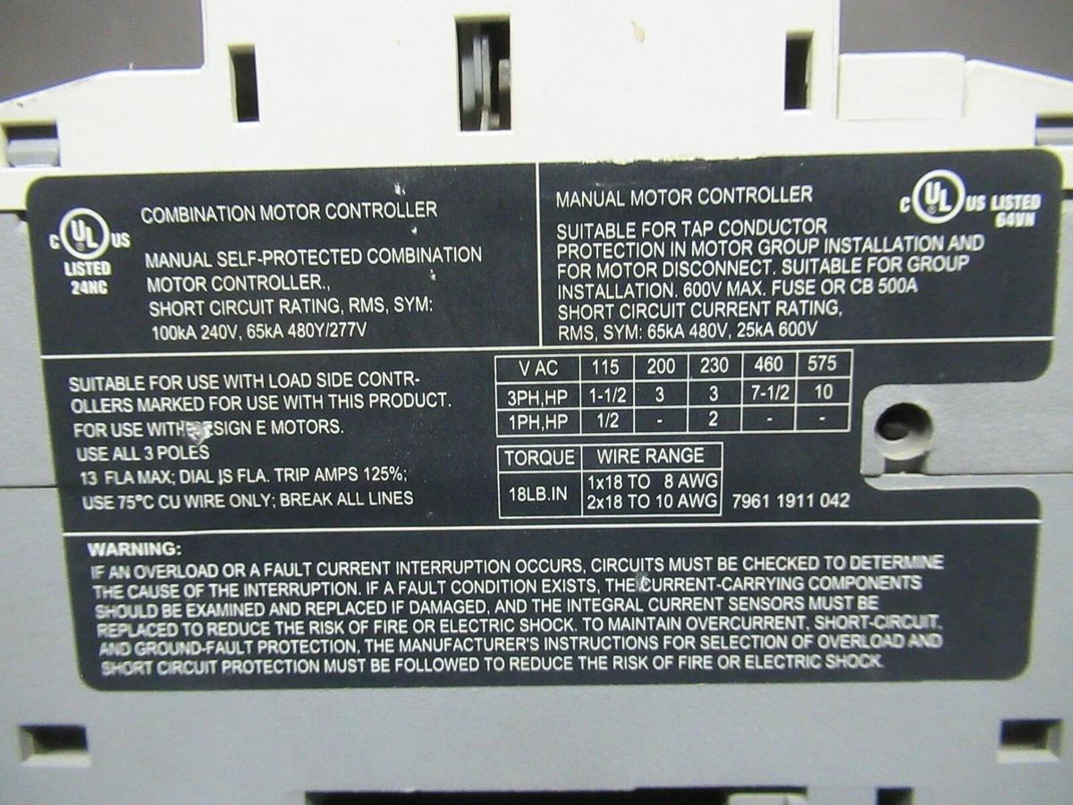 Used BENSHAW MANUAL MOTOR START RMSP-32H 13 AMP 600 VAC 10 HP