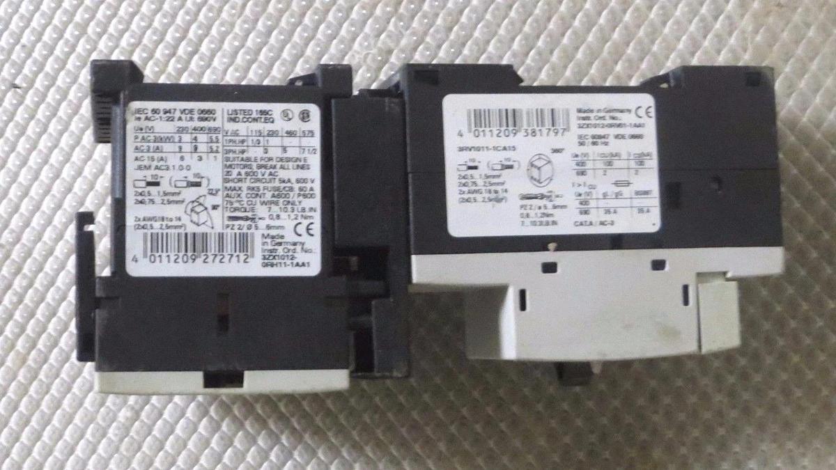 Used SIEMENS SIRIUS MOTOR START SET 1.8-2.5 AMP # 3RV1011-1CA15 W/ 3RT1016-1BB42 X 2