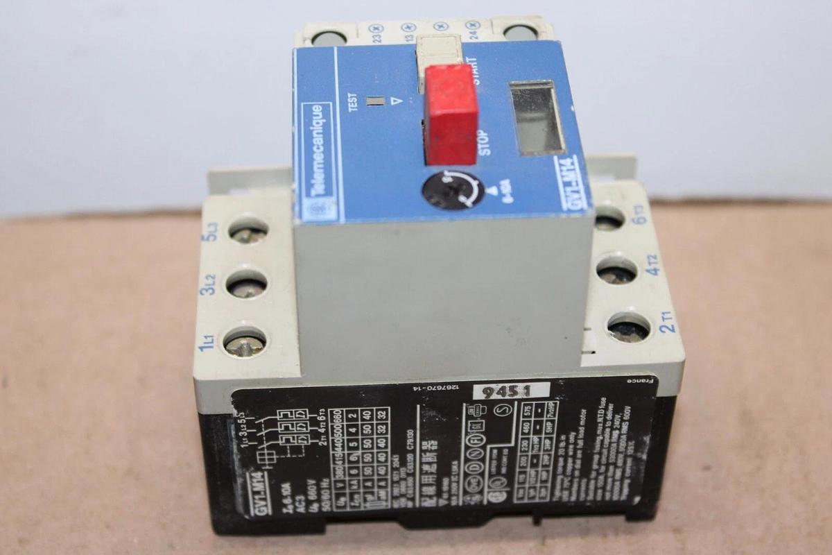 Used TELEMECANIQUE MANUAL MOTOR STARTER GV1-M14 5 HP @ 460 VAC 3 PH 6 - 10 AMPS