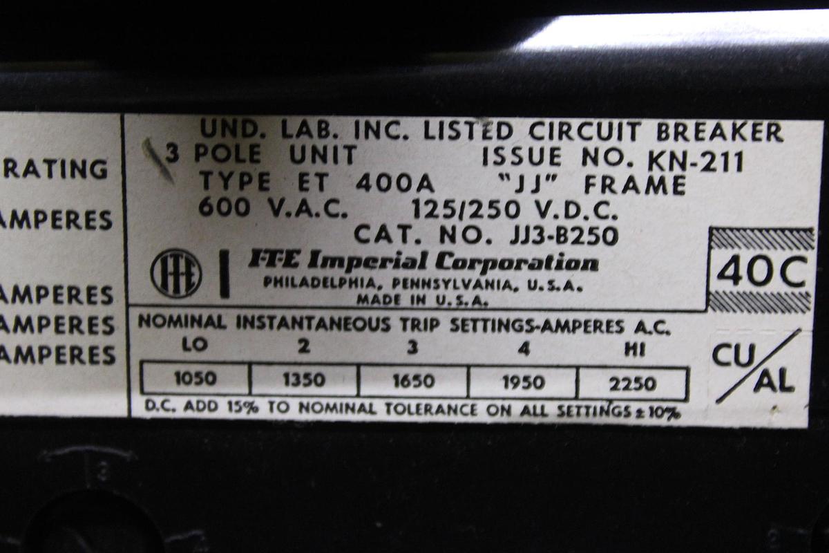 Used ITE CORDON CIRCUIT BREAKER CJ3B3500U02 350 AMP 600 VOLT 3-POLE