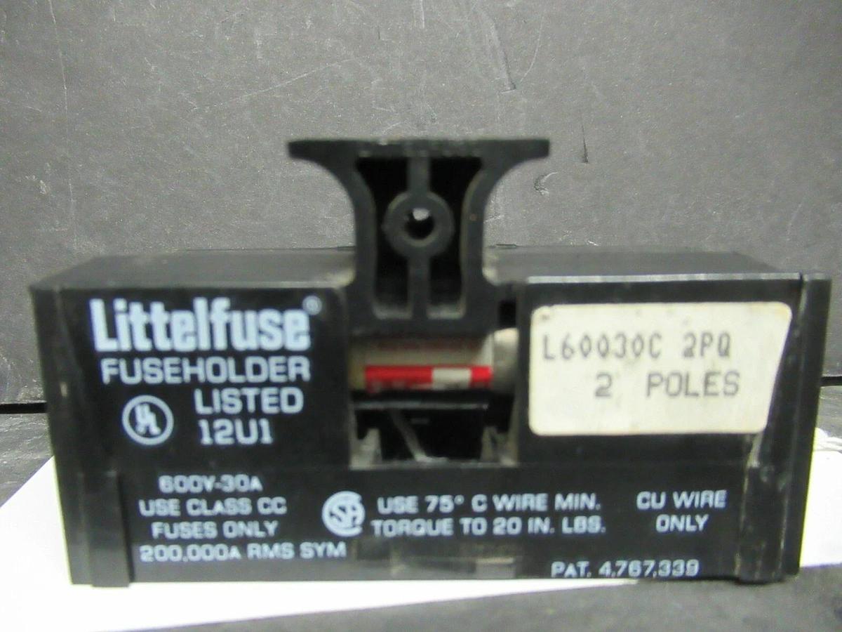 Used LITTELFUSE FUSE HOLDER L60030C-2PQ 600 VOLT 30 AMP CLASS CC FUSES W/ FUSES