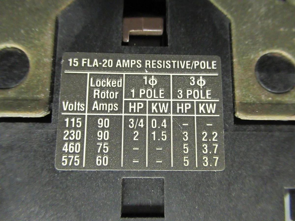 Used CUTLER-HAMMER CARRIER CONTACTOR C25DNY36 HN52AB254A 600V 5HP 15A COIL: 104-120V