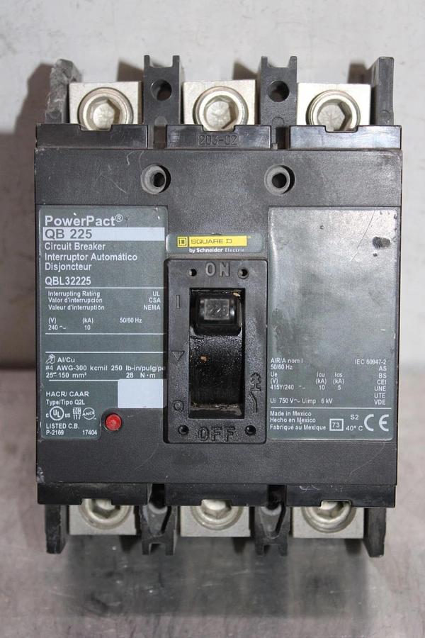 Used SQUARE D POWERPACT CIRCUIT BREAKER QBL32225 225 AMP 240 VAC 3-POLE QB-225