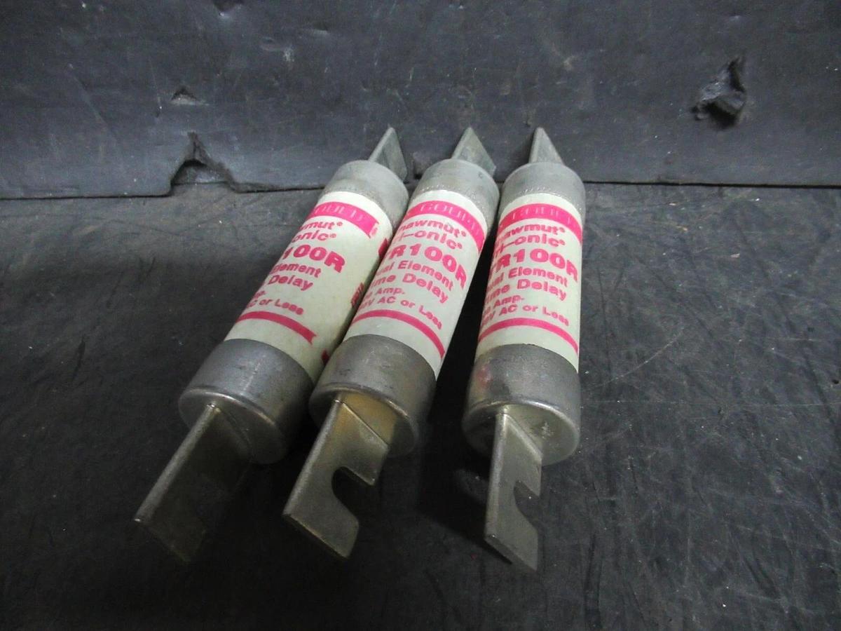 Used LOT OF 3 GOULD-SHAWMUT TRI-ONIC DUAL-ELEMENT TIME-DELAY FUSE TR100R 250 V 100 A